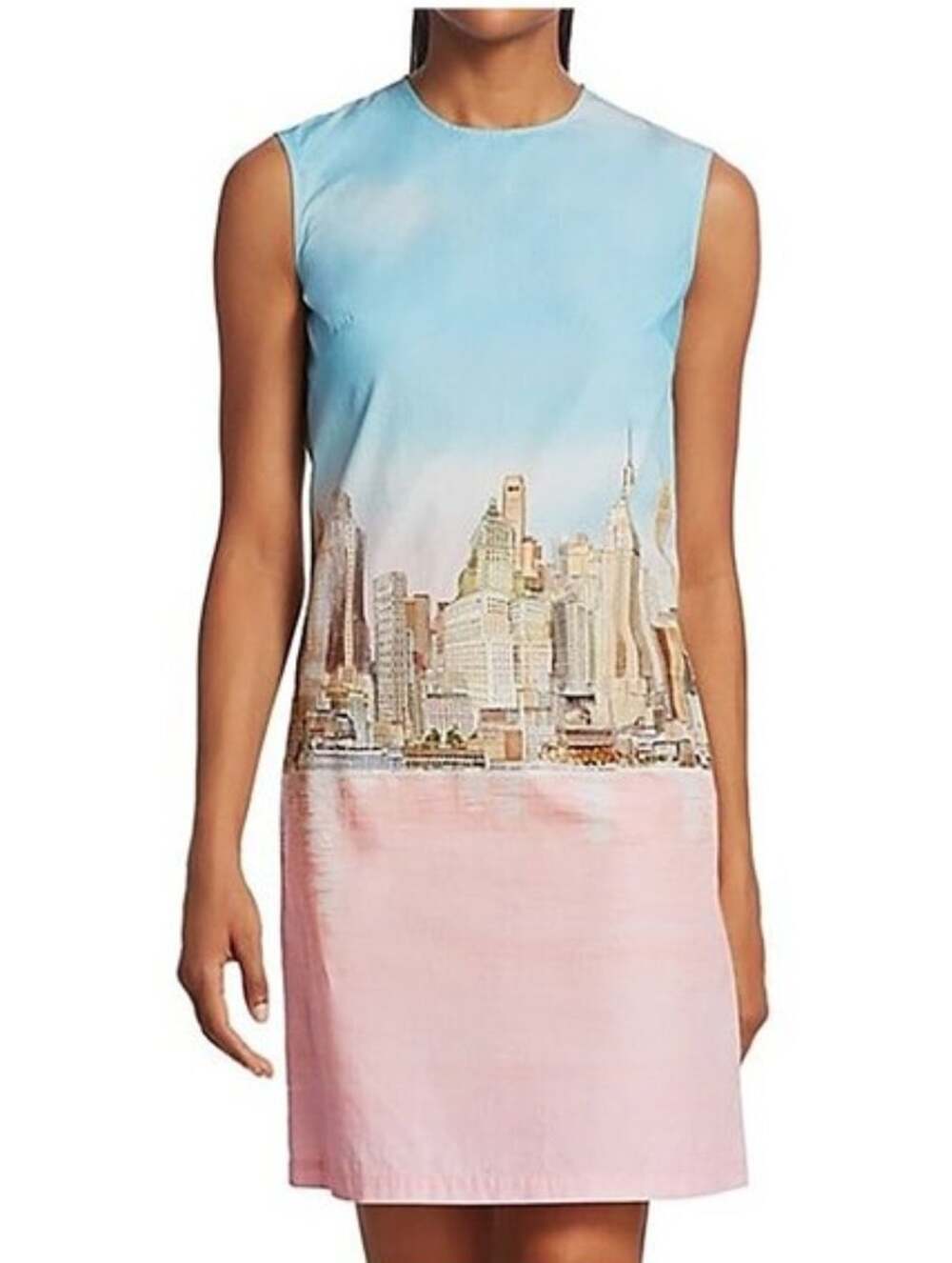 Lela Rose Blue Pink New York City NYC Skyline Pure Cotton Shift Dress Size 4